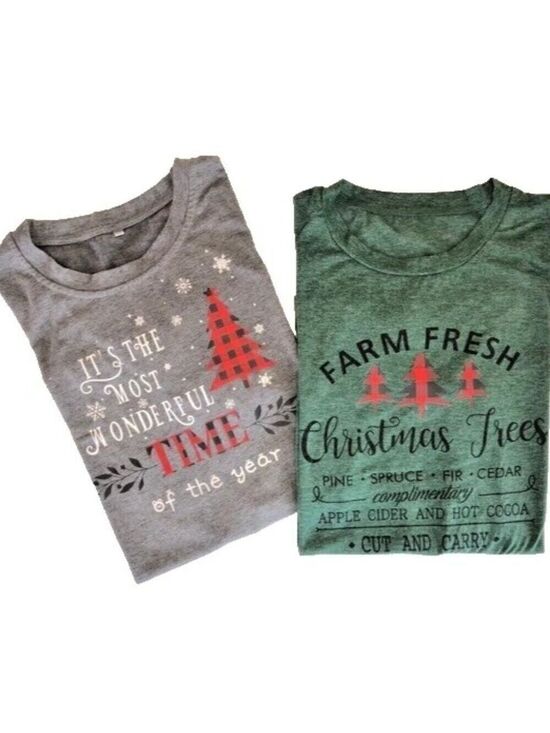 No Brand Tops - Merry Christmas 2 Short Sleeve T-Shirt Gray & Green Xmas Women's Size XL